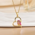 Golden owl necklace in heart pendant engraved with Love You Forever and crystals - Gold Engraved Heart/Pink Owl
