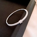 Silver minimalist open bangle featuring micro-pave cubic zirconia and square buckle charm - 13# Silver Buckle