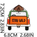 Detail of embroidered camper patch with Stay Wild text and precise dimension markers - No.16 Camper Van STAY WILD