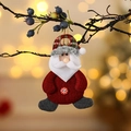 Hanging burlap Santa Claus ornament with red snowflake button and plaid hat for Christmas - Button Santa