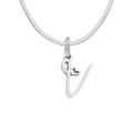 Silver stainless steel snake chain necklace with V-letter and heart charm pendant - Letter V / Steel Color