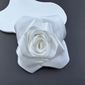 Macro shot of 11cm white fabric camellia rose with elegant satin texture and petals - White