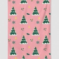 Pink Christmas dishcloth featuring green pine trees and snowflakes patterns - Mjbt66-17（1pc)