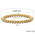 6mm gold beaded stretch bracelet in polished stainless steel for women fashion - 6mm Gold Stainless Steel Bead Bracelet (KB161879-Z)
