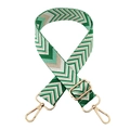 Detail of green and white herringbone woven strap with gold metal lobster clasps - J5 - Emerald Green / Antique Brass Hardware