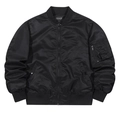 Men's black flight bomber jacket with waterproof nylon fabric and ribbed cuffs on white background - S / Black