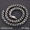 Vintage punk silver skull chain necklace 12mm wide for gothic biker fashion - 50cm / Sanded Steel (KN107327-KJX)