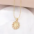 Golden religious medallion necklace with Virgin Mary relief and white pearl border - B-Virgin Mary Oval/Pearl Border