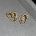 Orecchini a serpente a forma di cuore dorato con diamanti e pietre preziose verdi - Orecchini a Bottone Serpente Cuore in Zircone Placcati Oro Vero 18K Ago in Argento