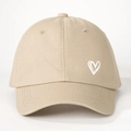 Close-up of beige cotton baseball cap featuring embroidered white heart outline - One Size / Light Khaki