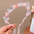 Pink floral girl headband with gauze butterflies, resin flowers and pearl chain details - Pink Flower Butterfly Fairy