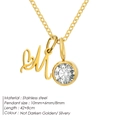 Gold stainless steel necklace with letter M pendant and sparkling clear birthstone - Letter M / Gold
