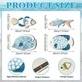 Set de 4 decoraciones de pared nórdicas de madera con peces náuticos y patrones azules - Juego de 4 Peces de Madera (Y24Y50745_Q)