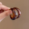 Retro C-shape leopard pattern resin earrings in amber brown finish for a minimalist look - Coffee C-Shape Resin (925 Sterling Silver Earring Post)