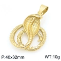 Golden cobra snake pendant with white zircon eyes, 40x32mm vintage stainless steel charm - Golden Cobra Style