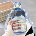 Minimalist square 750ml blue plastic sports bottle with straw and time marker - 750ml / Time Scale Style / YB-0791 Blue