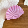 Detailed macro view of a pink iridescent shell-shaped acrylic hair claw clip with pearl finish - Shell Shape Iridescent Hair Claw (46#) / L / Pink