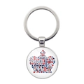 Detailed view of metal keychain with glass London Union Jack crown design - Crown Outline London