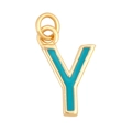 Letter Y alphabet pendant in golden metal with turquoise enamel finish and dual rings - Sky Blue - Letter Y