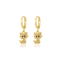 Golden cat-shaped hoop earrings with sparkling clear and black cubic zirconia stones - Cat Style (Style 8)