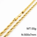 Gold plated stainless steel rope chain necklace for men and women, 500x7mm 55g - 500x7mm(KN231486-Z)