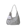 Chic gray hobo tote bag with metal butterfly details and cloud pendant on white background - Silver with Charm