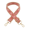 Detailed close-up of 3.8cm jacquard woven strap with golden lobster claws and buckle - Brown Rose Pink Floral