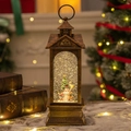 Vintage bronze Christmas lantern music box with LED lights and snowman snow globe - Large House Snowman