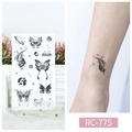Waterproof tattoo sticker RC-775 featuring minimalist black butterfly and planet patterns - RC-775 Galaxy Butterfly
