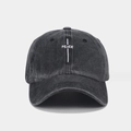 Unisex vintage washed grey baseball cap with white PEACE embroidery on front center - One Size / Black