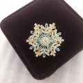 Rotating snowflake brooch with gold base and light blue zircons on velvet box - Gold Sky Blue Brooch