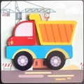 Cartoon wooden dump truck puzzle toy for toddlers with red cab and yellow trailer - New Jm 3d Engineering Vehicle