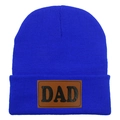Bonnet en tricot bleu roi avec écusson en cuir marron et lettrage DAD brodé - Adulte Élastique / Bleu Royal (DAD)