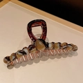 Vintage amber resin hair claw clip with brown stone beads and glitter finish for women - Amber Stone Bead Style