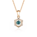 Rose gold hexagon star necklace featuring a brilliant blue moissanite gemstone - Moissanite Blue Green Rose Gold (FDTD-004) / 925 Silver