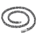 Retro silver 6mm Byzantine chain necklace in stainless steel with square clasp - Antique Silver