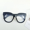 Classic black oval cat-eye glasses frame with three-point metal rivet accents - Black