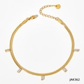 Gold stainless steel snake chain anklet with five hanging rectangular clear zircon stones - White Anklet (JAK362)