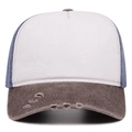 Vintage distressed washed denim baseball cap with white front panel and blue mesh sides - Adjustable / Coffee