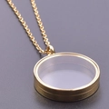 Gouden ronde medaillon ketting van roestvrij staal met transparant glazen venster - Binnendiameter 25mm / Goud