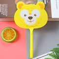 Handheld yellow cartoon bear fan ballpoint pen displayed on a pink and gray background - Happy Mouse Yellow