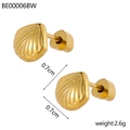 Detailed view of golden seashell stud earrings with textured ridges and size dimensions - Shell Style (BE00006BW)