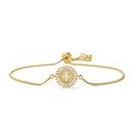Macro-opname van verstelbare vergulde armband met zirkoon kruisschijf en baguette stenen - Rond Kruis