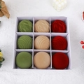 Velvet flocked Christmas balls set of nine in green beige and red for holiday decor - 9 Pcs / 8cm / Multicolor