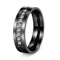 Polished black stainless steel ring with center row of sparkling zircon stones for men - Black with Stone