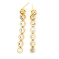 Long gold tassel earrings with seven sparkling cubic zirconia stones in a linear design - Oval Shape White (d2白色)