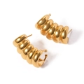 Minimalist 18k gold stainless steel hoop earrings with textured wavy striped pattern - 18K Gold Spiral Textured Style (22837)