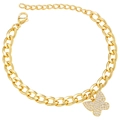 Bracciale a catena cubana dorata con ciondolo a farfalla in zirconi micro-pavé e chiusura - Farfalla dorata