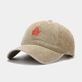 Gorra de béisbol vintage en algodón lavado caqui con bordado de hoja de arce y visera - Caqui