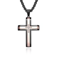 Collar de cruz hip hop para hombre en negro y oro rosa con incrustación de circón - Solo colgante / Negro & Oro Rosa